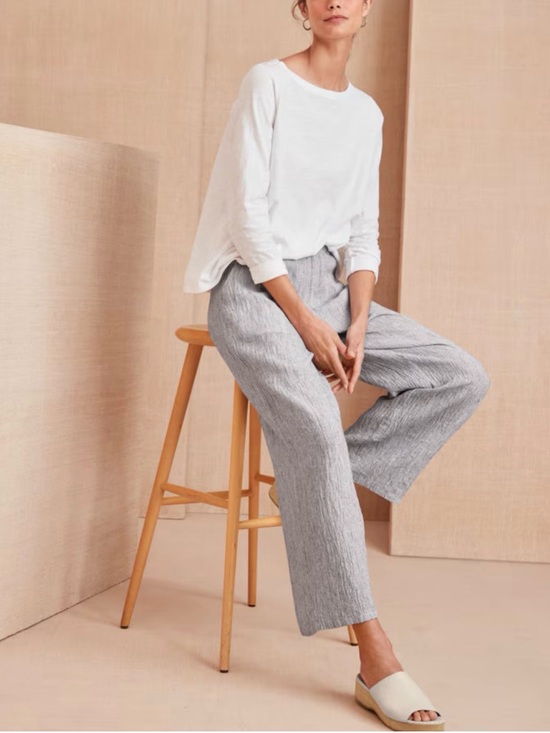 Eileen Fisher Pants - Eileen Fisher Blue Wide-Leg Linen Pull-On Pants Summer Luxury Lightweight Comfy